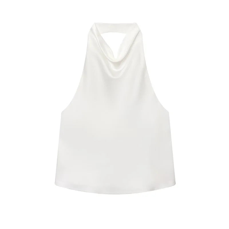 MUJER Satin Halter Tops Woman 2026 Sexy Backless Tops for Women Camisole off Shoulder Summer Top Women Pink Black Top Female