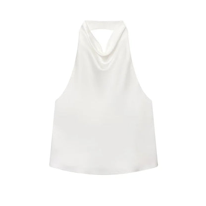 MUJER Satin Halter Tops Woman 2026 Sexy Backless Tops for Women Camisole off Shoulder Summer Top Women Pink Black Top Female