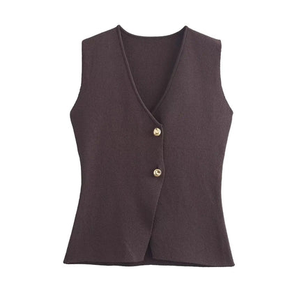 HH 2025 Women Skirt Set Wine Red Knitted V-Neck Sleeveless Slim Vest +Solid High Waist Zipper Patchwork Long Skirt Street