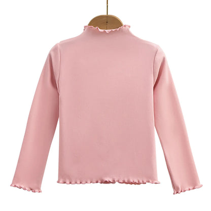 Children Clothing New Girls Base Shirt For Autumn and Winter Children Trendy Black Fungus Edge Solid Color Long Sleeved T-shirt