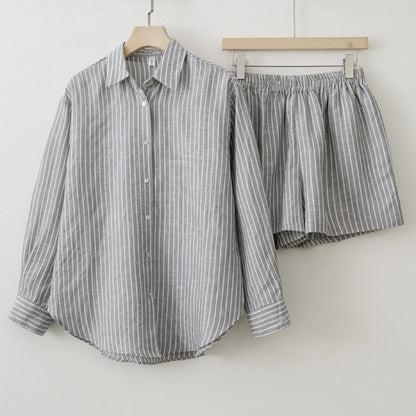 Women 2025 Summer Casual striped Blouse Shorts Sets