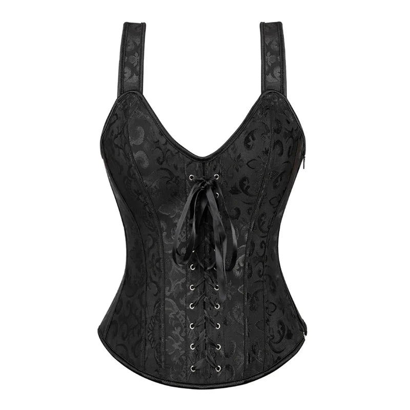 Overbust Corset Top with Straps Jacquard Corset Bustier Zipper Plus Size for Women Corset Dress with Skirt Black Red purple