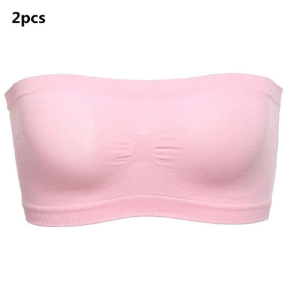Lady's Sexy Strapless Crop Top Bra Bandeau Boob Tube Brassiere Summer Breathable Mesh Invisible Strapless without Chest Pad Wrap