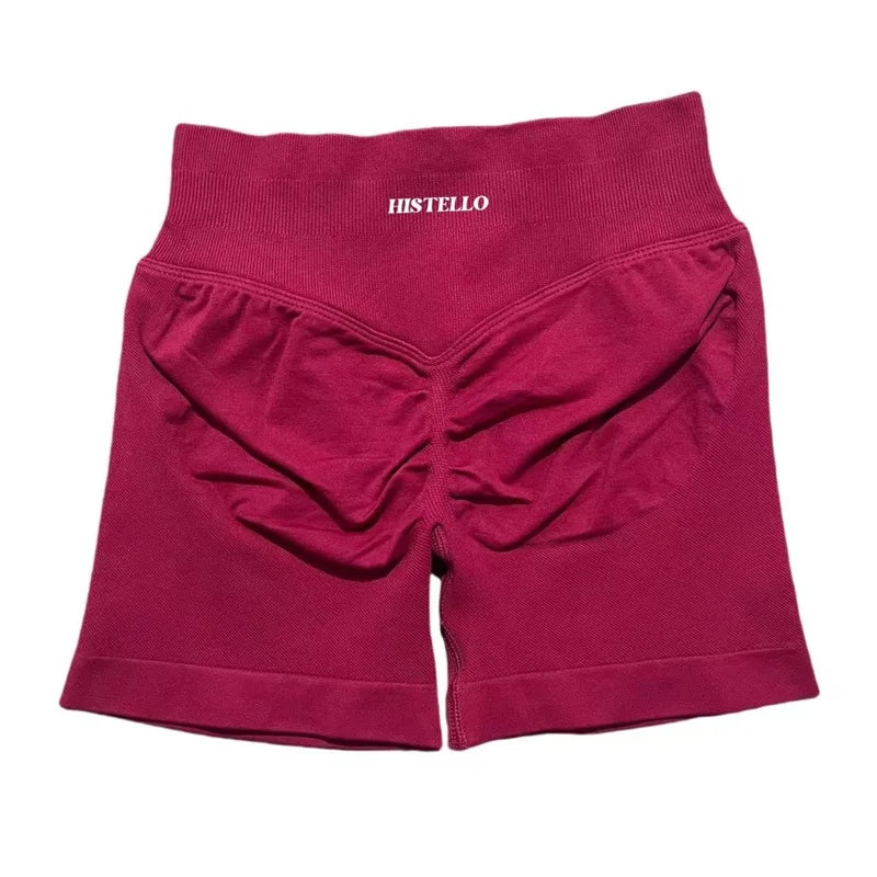 HISTELLO Sports Shorts Low Waist Seamless Scrunch Stretch Women Breathable Elastic Fitness Running Gym Yoga Workout Leggings
