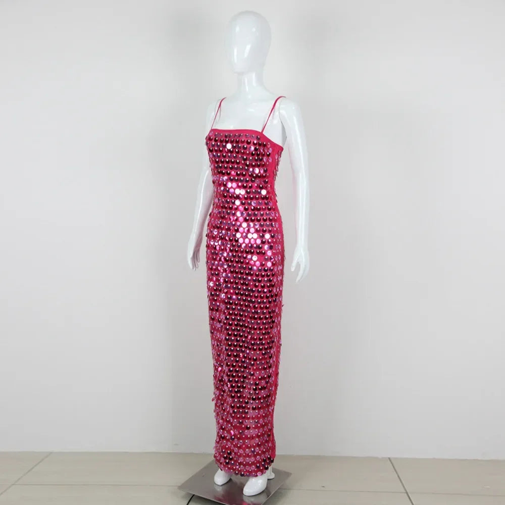 High quality sequin luxury suspender women girl dress, banquet annual party meeting dresses skirt Strap Sleeveless Skinny Shiny