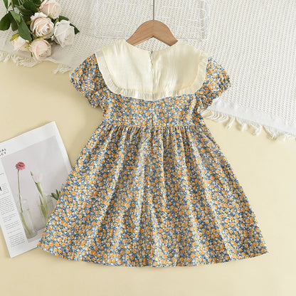 Casual Summer Kids Girls Dress Floral Kids Clothes Bow Patchwork Baby Girl Princess Dress New Flower Girl Dresses