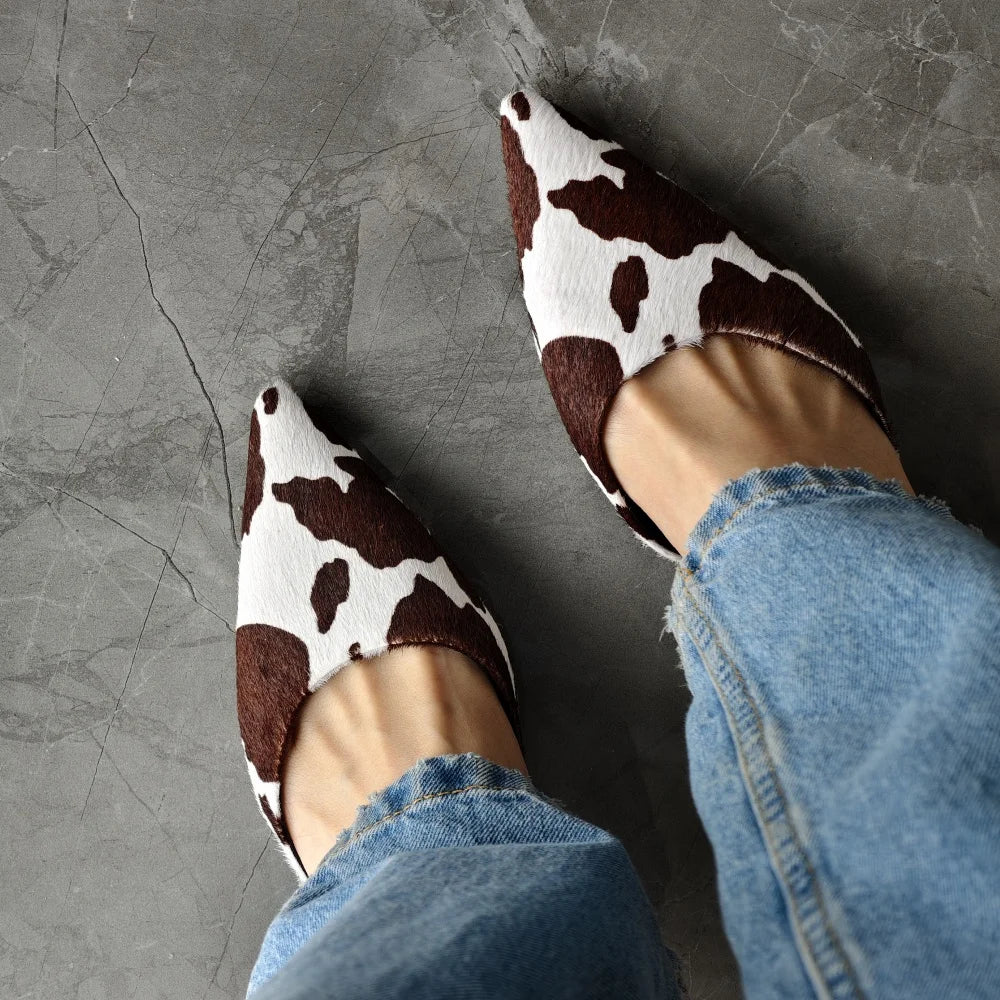 FEDONAS Ins Women Horsehair Cow pattern Kitten High Heels Party Wedding Shoes Woman Sexy Pointed Toe Slingback Pumps Sandals