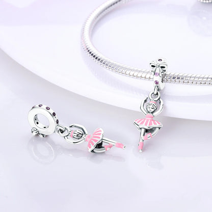 Fit Original Bracelet 925 Silver Ballet Girl Red High Heels Charms Pendants For Women Jewelry Making Gift