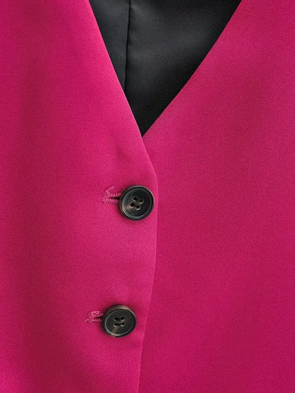 Women Fashion V Neck Sleeveless Pockets Short Vest Jacket Office Lady Single Breasted Casual Slim WaistCoat Tops CT2208