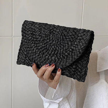 Women Fashion Flap Envelope Bags Summer Beach Bag Handmade Wallet Straw Knitted Handbag Lady Coin Phone Long Purse Clutches