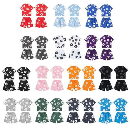 DENIM TEARS Summer Hot Selling European and American Fashion Hip Hop Printed Short Sleeve Set High Street Loose Sportswear