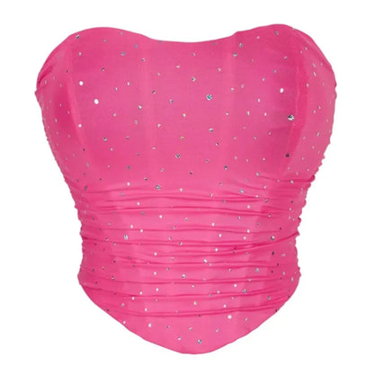 Summer Women Sexy Corset Crop Top Rhinestone Backless Lace Up Bustier Female Club Party Camisole Underwear