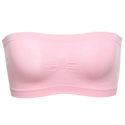 Lady's Sexy Strapless Crop Top Bra Bandeau Boob Tube Brassiere Summer Breathable Mesh Invisible Strapless without Chest Pad Wrap