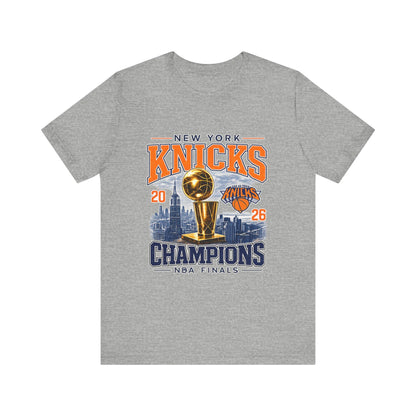 New York Knicks Champions Tee 2026 Finals Trophy City Skyline T-shirt 2026 Summer New Men's Women's Fashion Cotton T-shirt Y2K