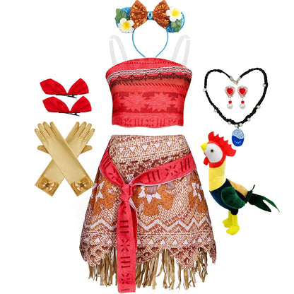 Girl Moana Vaiana Costume Children Princess Dress Summer Beach 2PCS Set Cosplay Clothing Christmas Carnival Halloween 2-12T