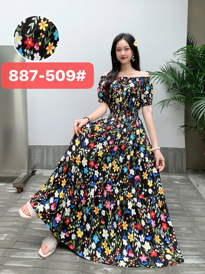 Long Maxi Dress Women Clothing Spring Summer Bohemian Holiday Beach Korean Style Floral Vintage Slim Vestidos Robe Dresses Boho