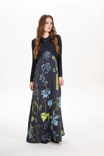 AS AW25 elegance slip satin dress + knitting cross top +mockneck woman clothing set adjustable maxi floor length