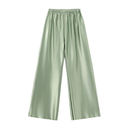Satin Wide Leg Pants Long Floor Casual Pants Women's Summer