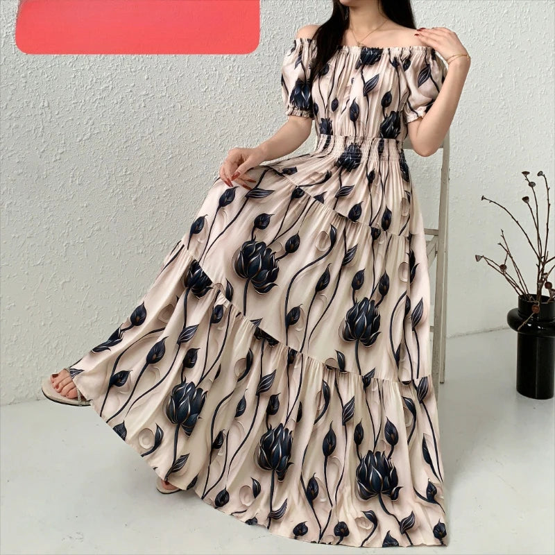 Long Maxi Dress Women Clothing Spring Summer Bohemian Holiday Beach Korean Style Floral Vintage Slim Vestidos Robe Dresses Boho
