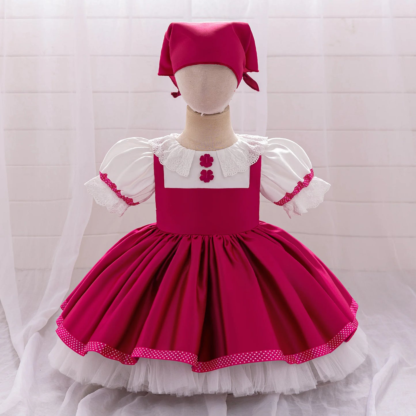 Ma Sha and Bear Toddler Girl Party Lolita Maid Dresses 2pcs Infant 1st Birthday Princess Dress Wedding Bridesmaids Kids Clothing