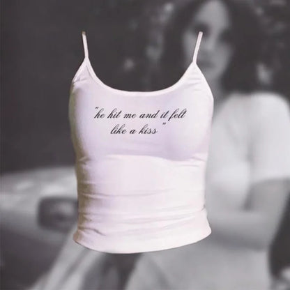 Punk Grunge Camisole Tops Streetwear Women's Sleeveless Corset Letter Print Cute Crop Tops Y2k Clothes Gothic Fairycore Tank Top