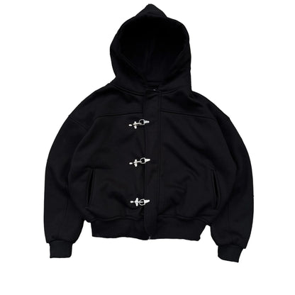 Fashionable American retro y2k design sense high street personality button solid color hoodie long sleeve pullover hoodie jacket