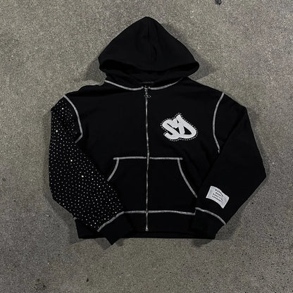 American Double-Sided Plaid Loose Zipper Hoodie Men Y2K New Harajuku Hip-Hop Gothic Couple Casual Joker Sweatshirt Street Wear