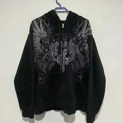 Korean Fashion Simple Gray Double Sided Oversized Zipper Hoodie Women Y2K New Harajuku Gothic Casual Joker Couple Sweatshirt