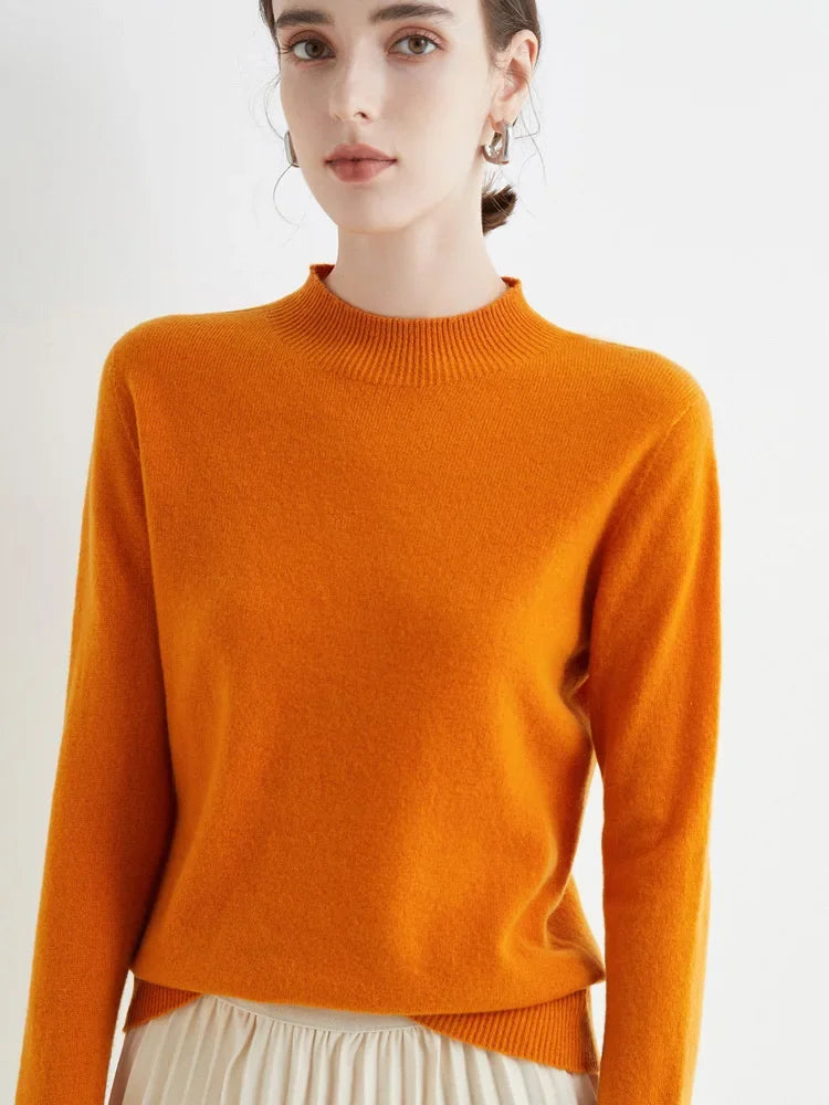 AOSSVIAO 2026 Autumn Winter Solid Mock-neck Pullover Women Sweater for Casual Knitwear Female Clothing Basic Soft Tops