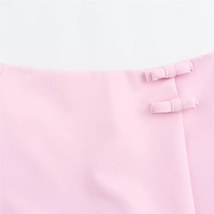 2025 Y2K Asymmetric Cyber Pink Low-Rise Skirt  Bralette Combo Fade-Resistant Streetwear + Crystal White Version