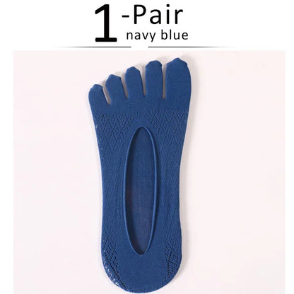 1/5 Pairs Summer Invisible No Show Five Finger Socks Mens Thin Velvet Non-Slip Mesh Breathable Elastic Solid Silk Socks Toes
