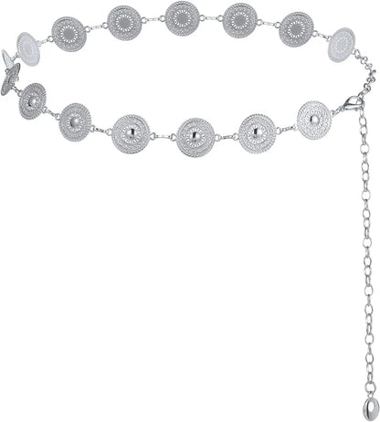 Metal Chain Belt for Women Cowgirl Western Country Chain Belts Adjustable Concho Belt for Sweaters Dresses Jeans