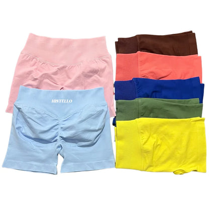 HISTELLO Sports Shorts Low Waist Seamless Scrunch Stretch Women Breathable Elastic Fitness Running Gym Yoga Workout Leggings