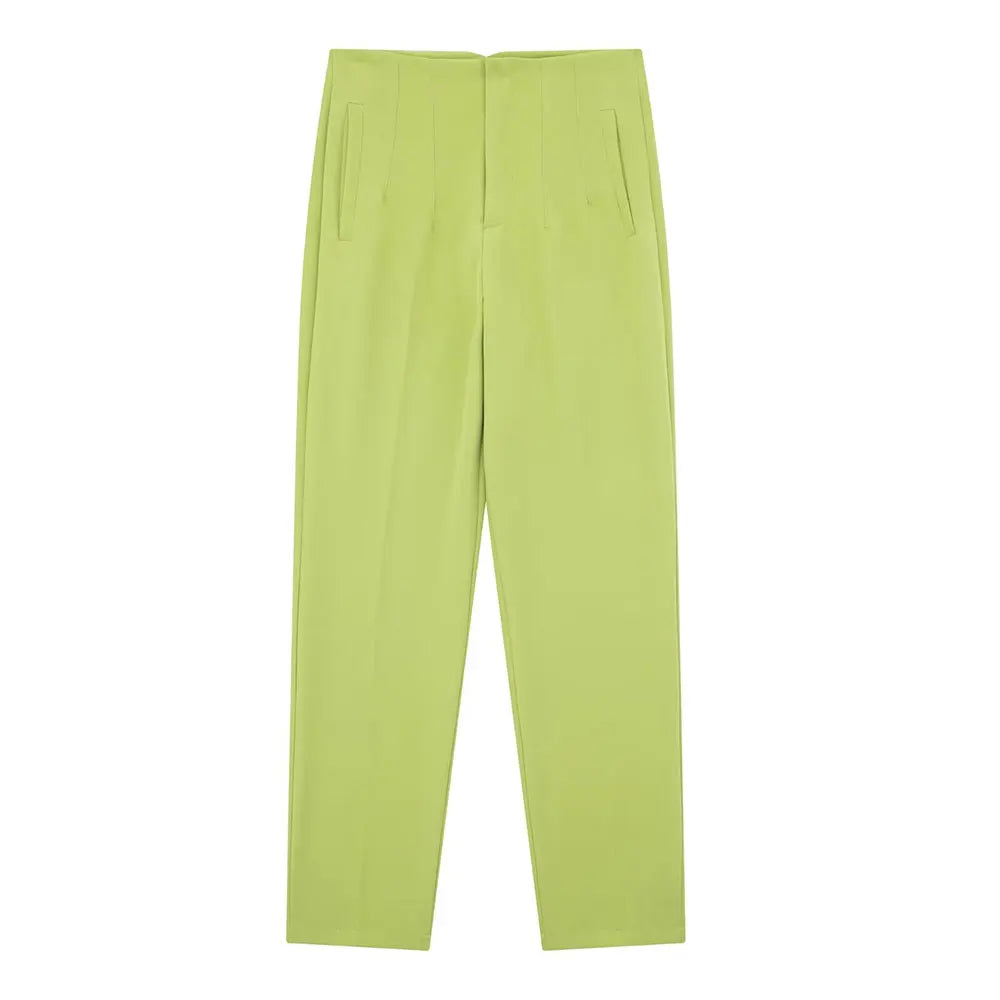 DUOPERI Women Fashion Solid Basic High Waist Trousers Chic Female Office Lady Casual Business Workwear Long Pant