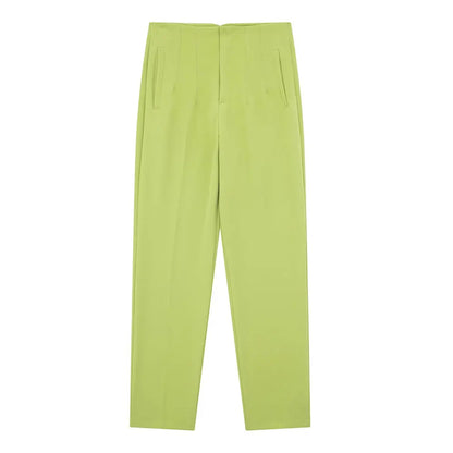 DUOPERI Women Fashion Solid Basic High Waist Trousers Chic Female Office Lady Casual Business Workwear Long Pant