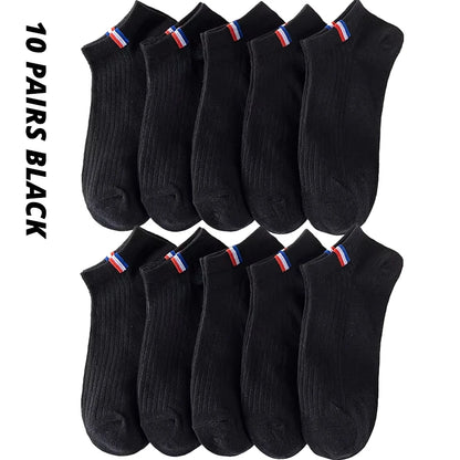 5/10/20 Pairs Of Thin Summer Blending Boat Socks Plain Color Mens Casual Socks Breathable Sweat Absorbing Calibration Socks