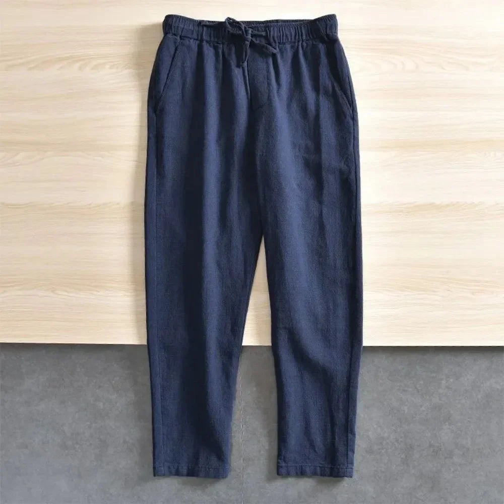 Men's Cotton Linen Casual Pants Baggy Streetwear Men Joggers Sports Trousers Solid Color Long Straight Trendy Pants for Men