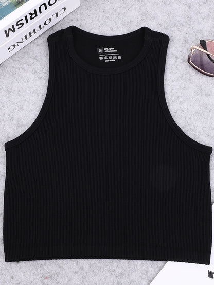 Seamless knitted high-elastic belly-baring yoga vest sleeveless casual sexy ribbed vest nylon quick-drying running fitness sport