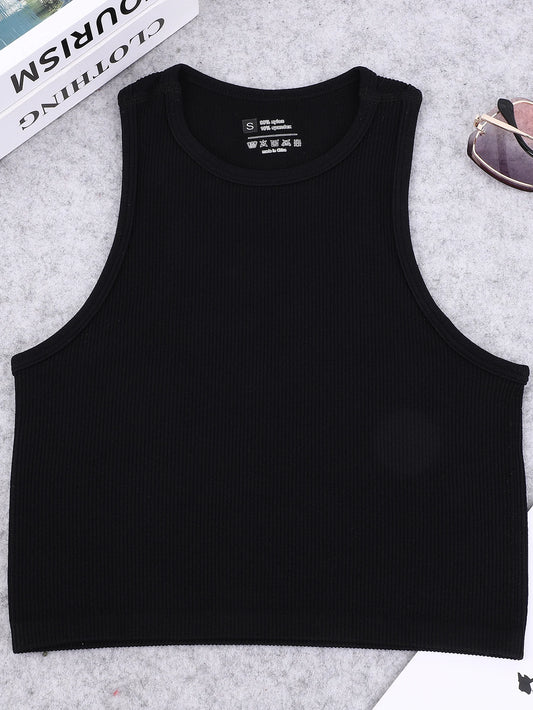 Seamless knitted high-elastic belly-baring yoga vest sleeveless casual sexy ribbed vest nylon quick-drying running fitness sport