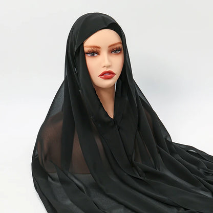 Newest Instant Chiffon Hijab With Magnetic Buckle Solid Color Woman Muslim Hijab Scarf Islamic Turban Fashion Headband Shawl