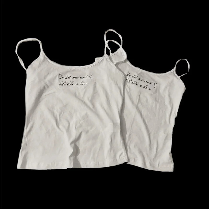 Punk Grunge Camisole Tops Streetwear Women's Sleeveless Corset Letter Print Cute Crop Tops Y2k Clothes Gothic Fairycore Tank Top