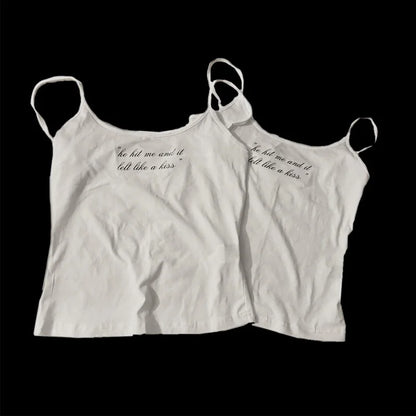 Punk Grunge Camisole Tops Streetwear Women's Sleeveless Corset Letter Print Cute Crop Tops Y2k Clothes Gothic Fairycore Tank Top