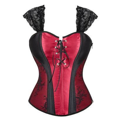 Overbust Corset Top with Straps Jacquard Corset Bustier Zipper Plus Size for Women Corset Dress with Skirt Black Red purple