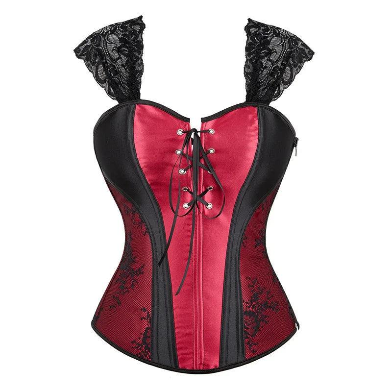 Overbust Corset Top with Straps Jacquard Corset Bustier Zipper Plus Size for Women Corset Dress with Skirt Black Red purple