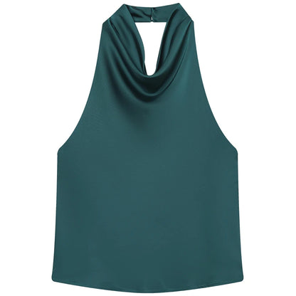 HXAO Top Women Halter Satin Women Tops Backless Corset Top Vest Yellow Pink Black Summer Elegant Sexy Tops Tank Vestidos