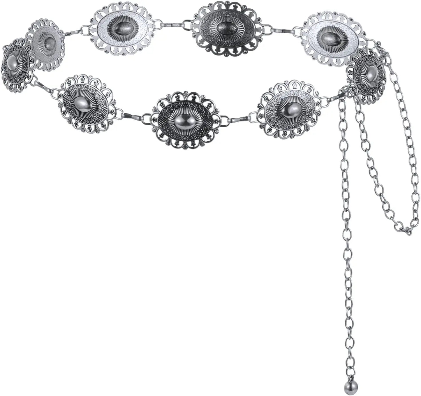 Metal Chain Belt for Women Cowgirl Western Country Chain Belts Adjustable Concho Belt for Sweaters Dresses Jeans
