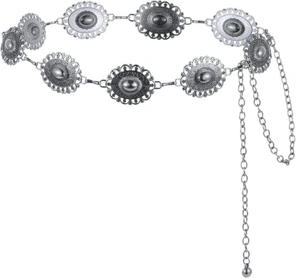 Metal Chain Belt for Women Cowgirl Western Country Chain Belts Adjustable Concho Belt for Sweaters Dresses Jeans