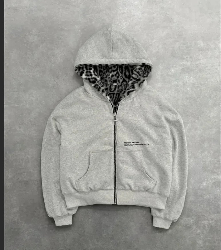 American Double-Sided Plaid Loose Zipper Hoodie Men Y2K New Harajuku Hip-Hop Gothic Couple Casual Joker Sweatshirt Street Wear