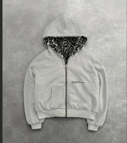 American Double-Sided Plaid Loose Zipper Hoodie Men Y2K New Harajuku Hip-Hop Gothic Couple Casual Joker Sweatshirt Street Wear