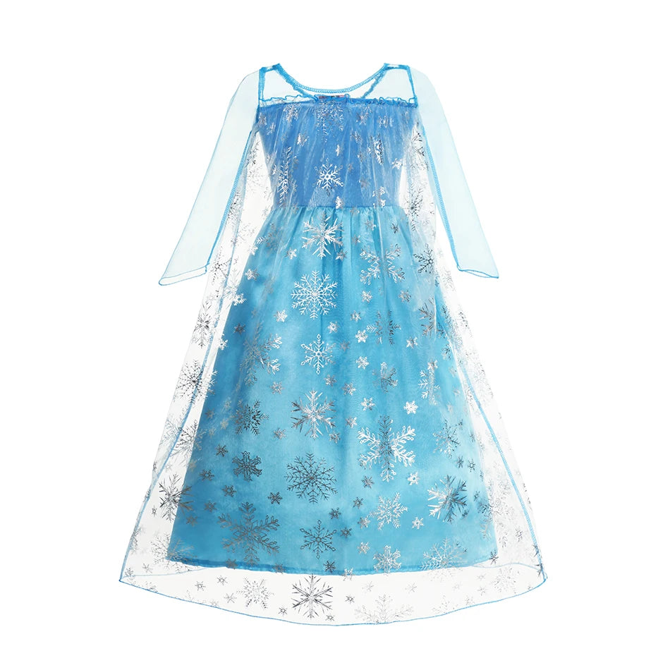 Elsa Dress Cosplay Princess Dress Light Blue Long Sleeve Sequin Children Dresses Carnival Party Evening Dress Dress For Girls